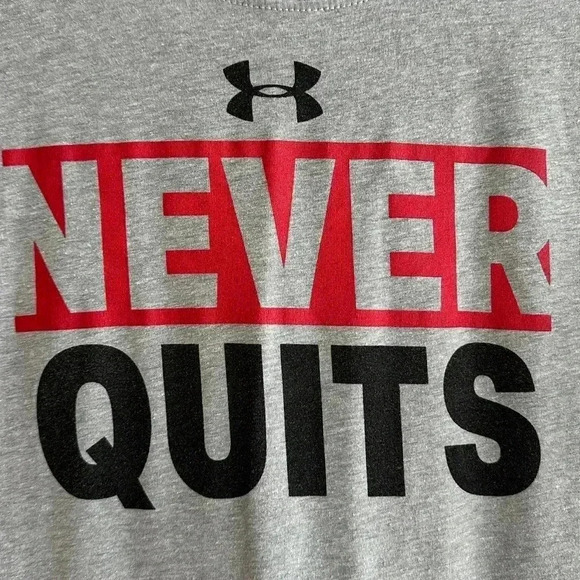 Under Armour Loose Fit "Never Quits" Grey Graphic T-Shirt, Size Youth Large - Picture 7 of 15